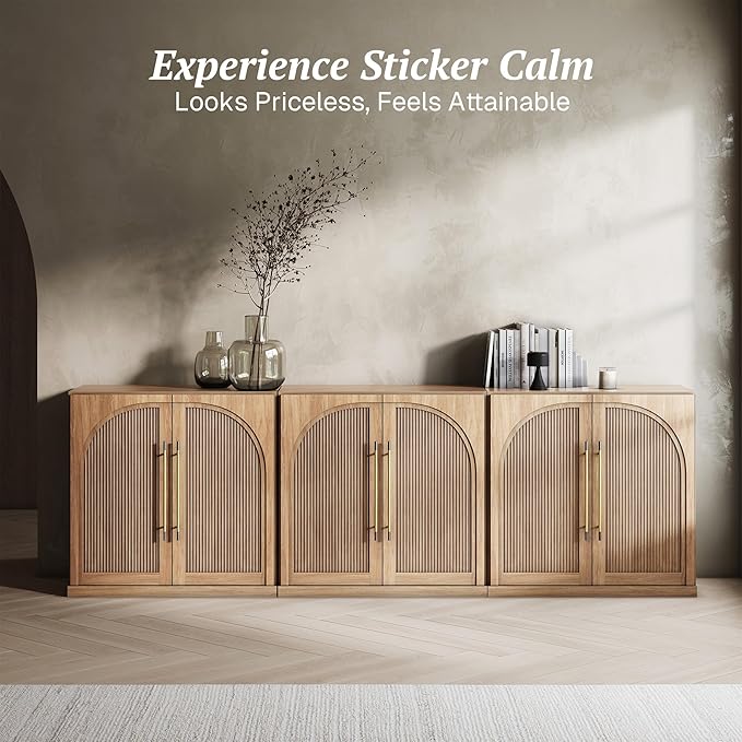 BELLEZE 3 Tier Bookshelf with Double-Arc Door