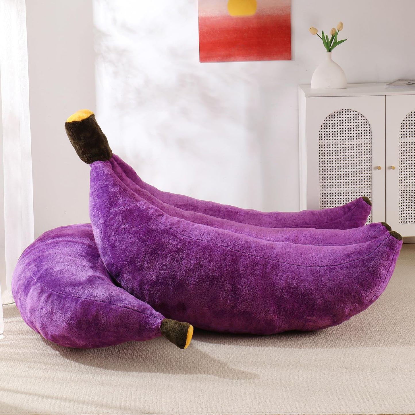 IEVENW Banana Bean Bag Chair with Ottoman, Floor Sofa Bed with Footrest, Comfy Convertible Lounger for Adults, Plush Couch for Bedroom, Living Room or Dorm, L-Violet