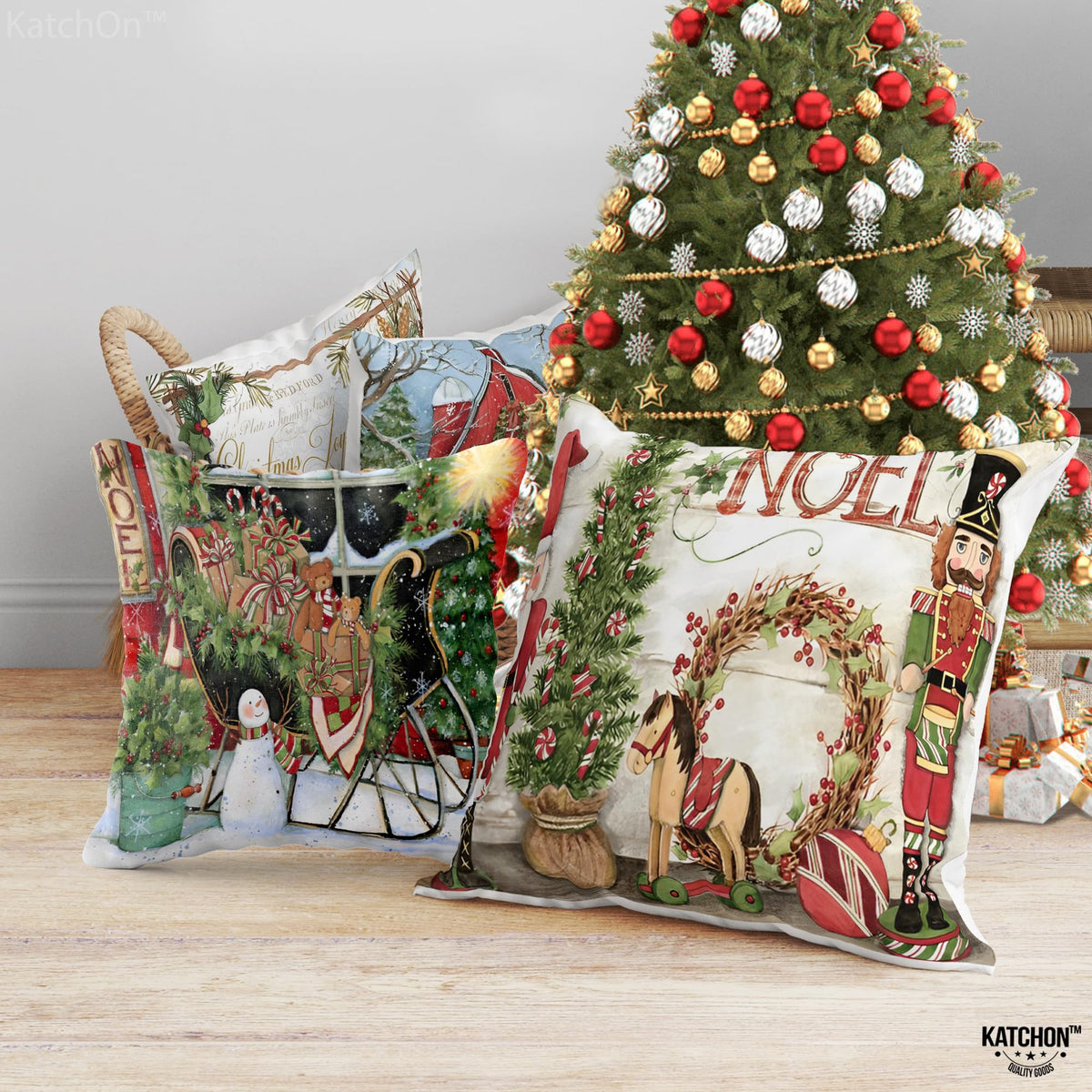 KatchOn, Farmhouse Christmas Pillow Covers 18x18 - Pack of 4 | Farmhouse Pillow Covers, Holiday Pillow Covers | Christmas Throw Pillow Covers for Christmas Decorations | Snowman Pillow Covers 18x18
