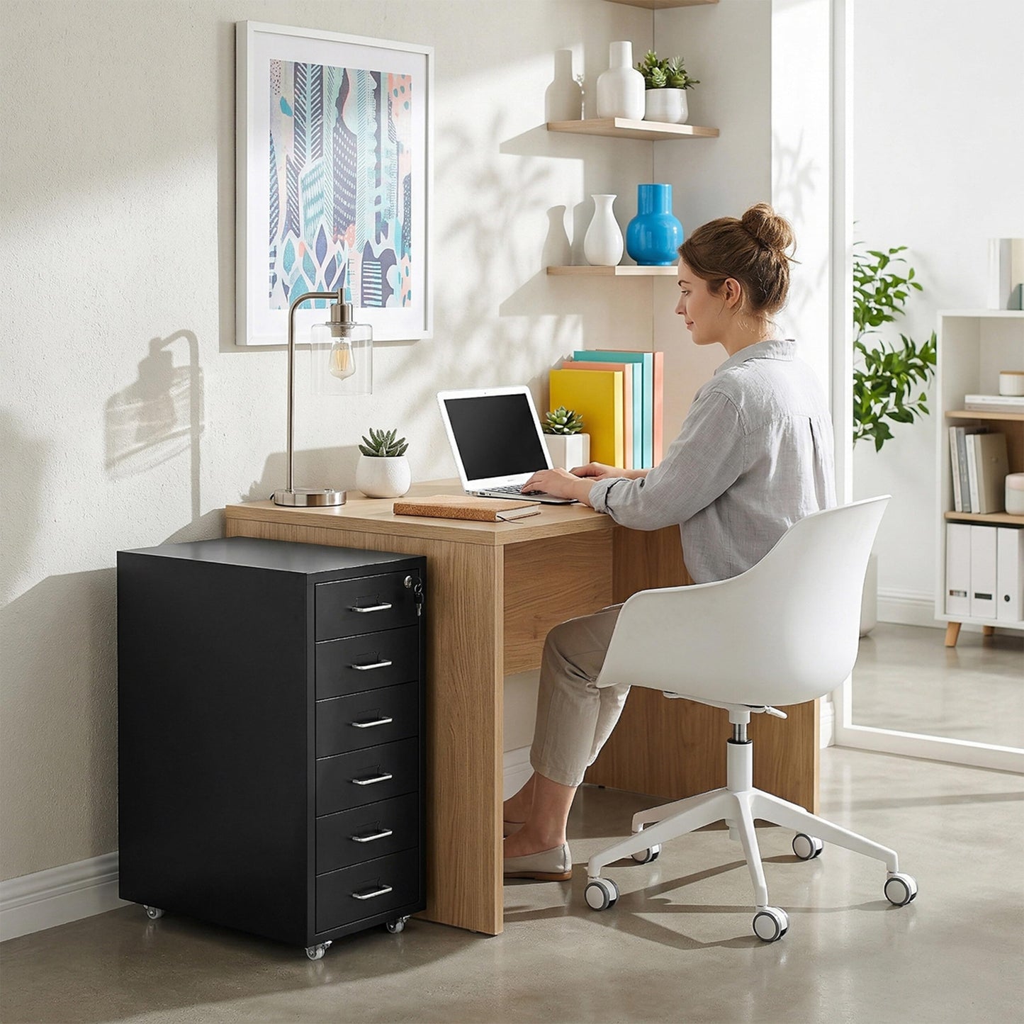 Relaxdays Lockable Metal Rolling Cabinet with 6 Drawers, 69x28x41 cm, Black