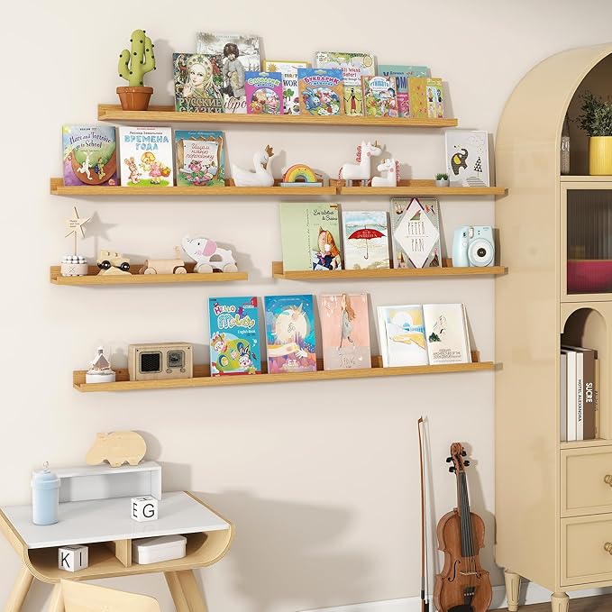 Fun Memories Picture Ledge Shelves Set of 2, 55 Inch Rustic Wall Mounted