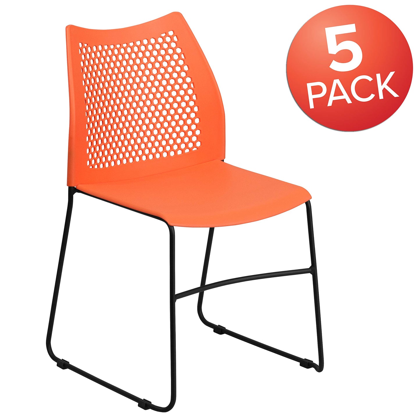 Flash Furniture Hercules Series Contoured Lobby Chairs with Air-Vent Honeycomb Backs, Ergonomic Stacking Chairs for Offices, Set of 5, Orange