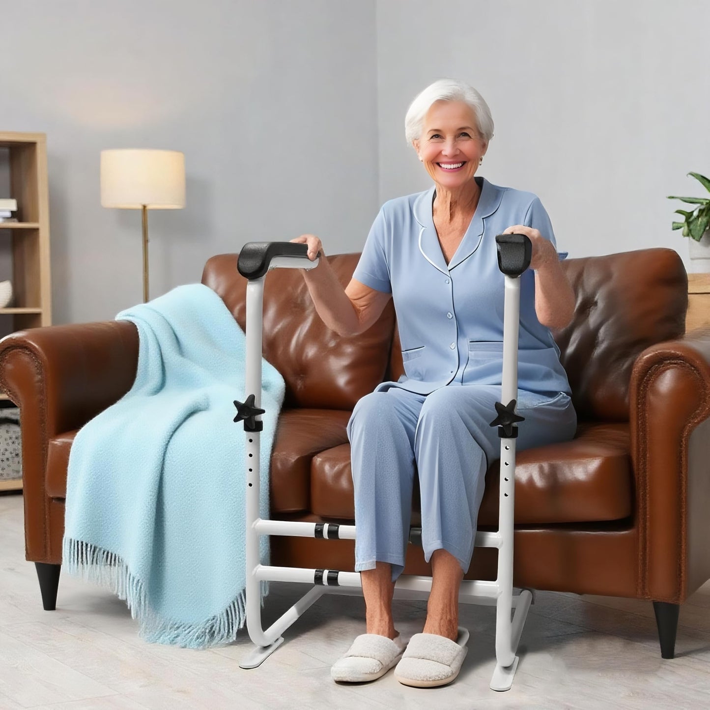 QIPRAONO Stand Assist Aid for Elderly/Seniors/Disabled, Couch/Chair Lift Assistance Stand Up Devices with 6-Level Adjustable Height, Help Standing Aids & Supports, 450lbs Loading, White