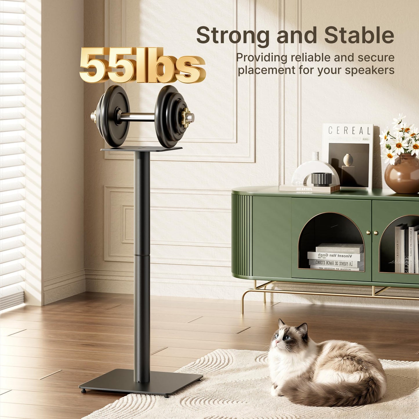 Speaker Stands Pair, 30" Fixed Height, 55lbs Weight Capacity, 11.8" Base, Cable Management, Freestanding Speaker Floor Stand for Surround Sound, Metal Base