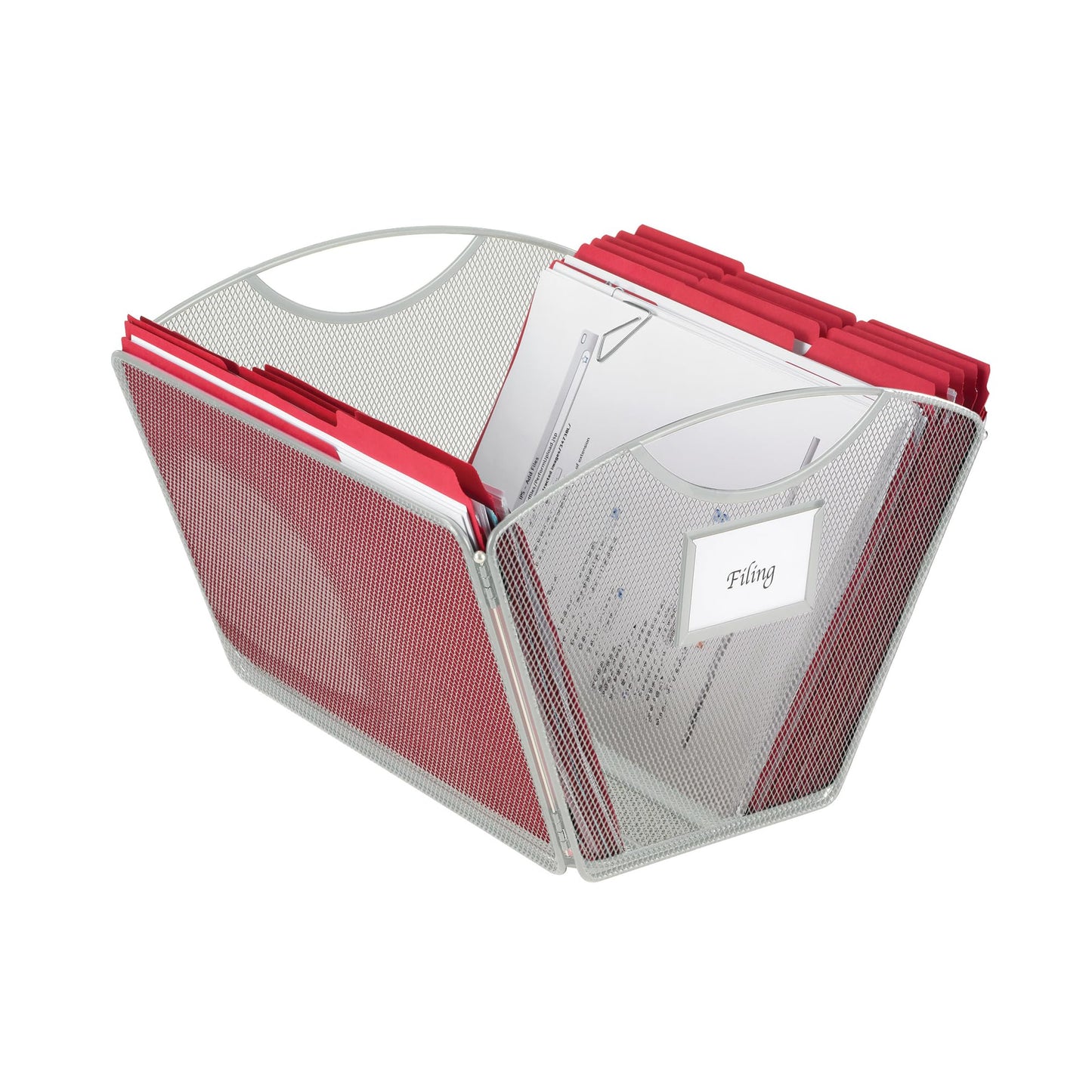Safco Onyx Mesh Letter-Size Desktop Tub Filer, Durable Steel Mesh Construction, Collapsible For Compact Storage, Integrated Handles, Silver