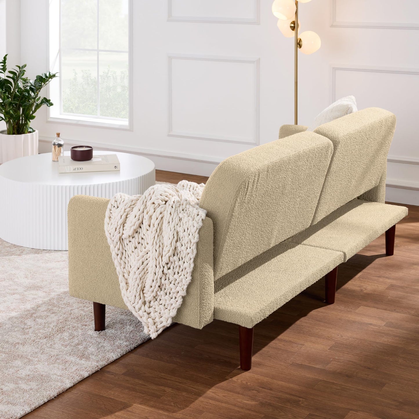 Best Choice Products 77" Mid Century Modern Boucle Loveseat Sofa, Couch, Convertible Sofa Sleeper Bed w/Real Wood, Removable Armrest - Oatmeal