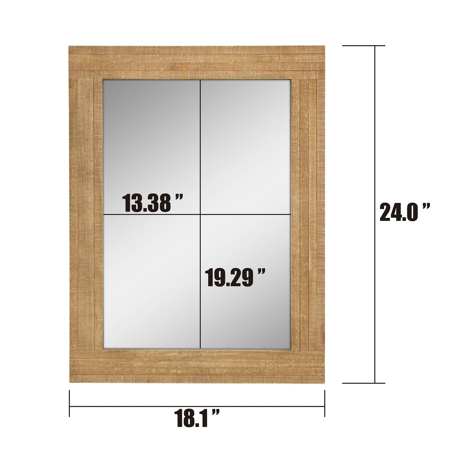 Stonebriar 24" x 18" Rectangle Natural Wood Frame Wall Mirror with Attached Hanging Brackets, Decorative Country Rustic Decor for the Living Room, Bedroom, Bathroom, Hallway, and Entryway