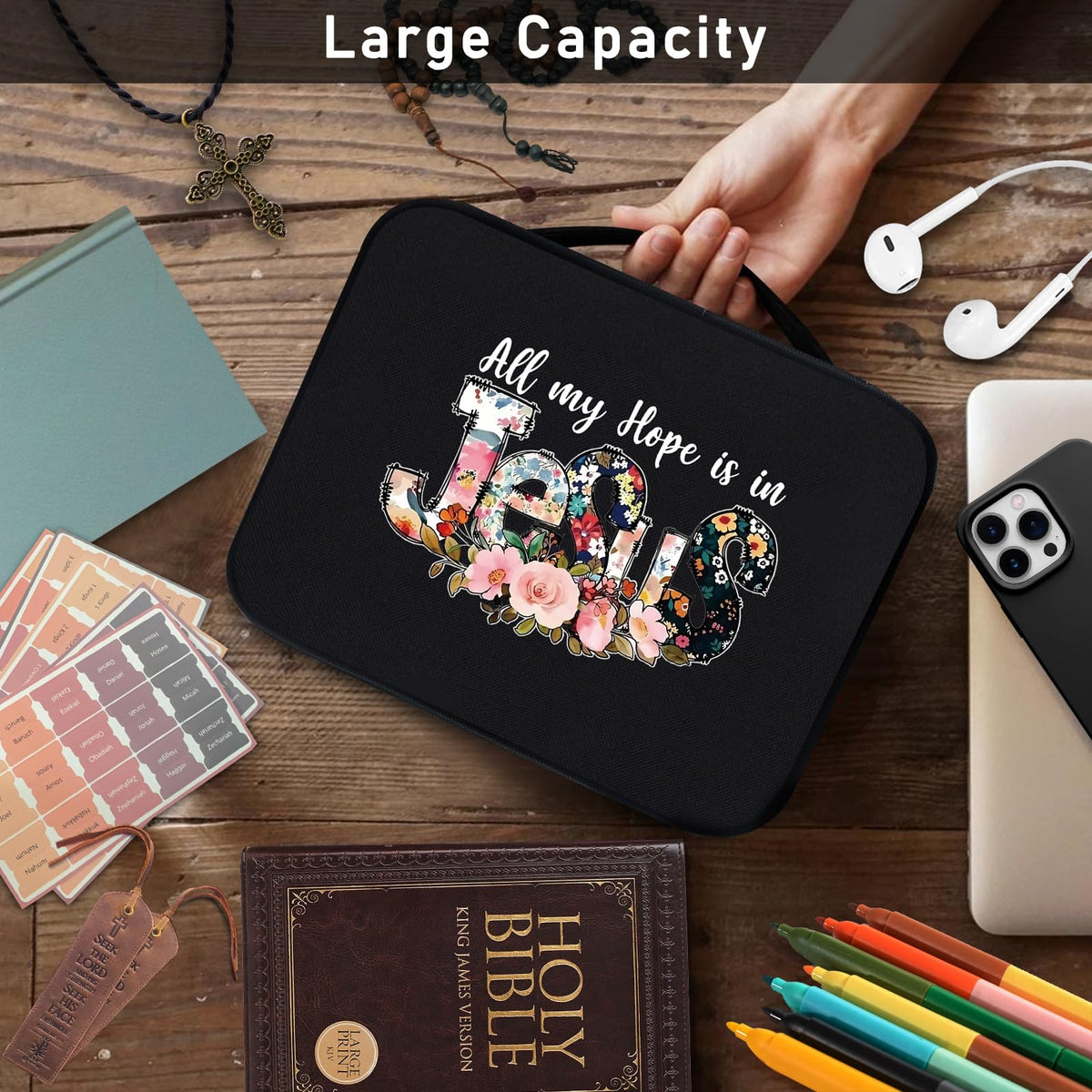 Bible Bags for Women Bible Study Supplies Book Covers with Zipper for Journaling, Bible Cover Case for Men, Organizer Tote Carrying Case with Strap Church Bags for Woman