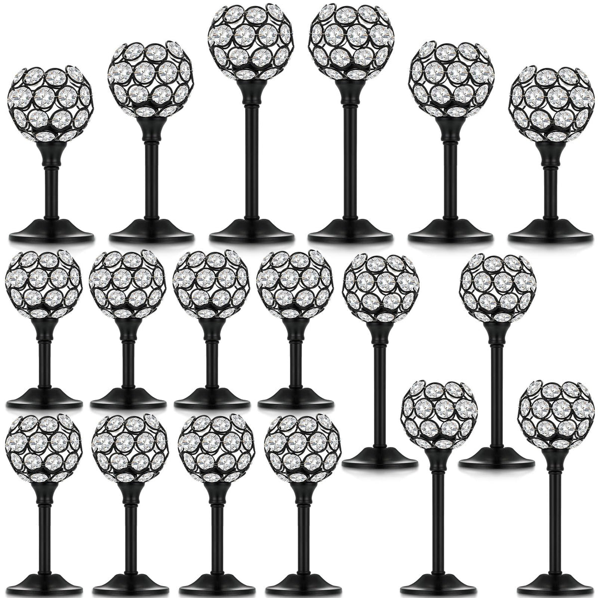 Qunclay 18 Pieces Crystal Candle Holders Bulk Candle Stick Holder Centerpieces for Table Wedding Centerpieces Crystal Decorative Tealight Dining Table Decor for Party(Black)