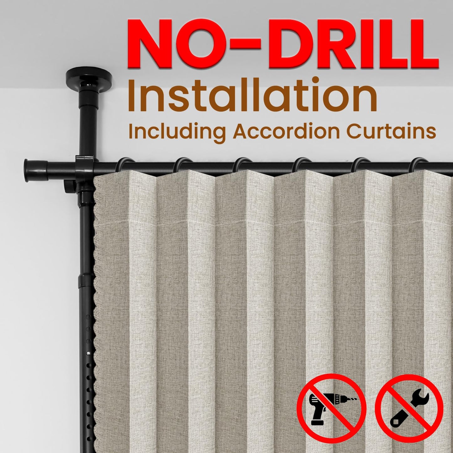 AJAZZ 100% Blackout Room Divider Curtains Sets Cream White 2 Panels W100 x L96in No Drill Curtain Rods(H) 43-120×(W) 35-200 in for Bedroom Privacy Partition Separator