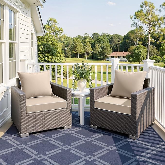 MIULEE Beige Outdoor Seat Cushion 22x24 Inch Waterproof & 3 Year Fade Resistant