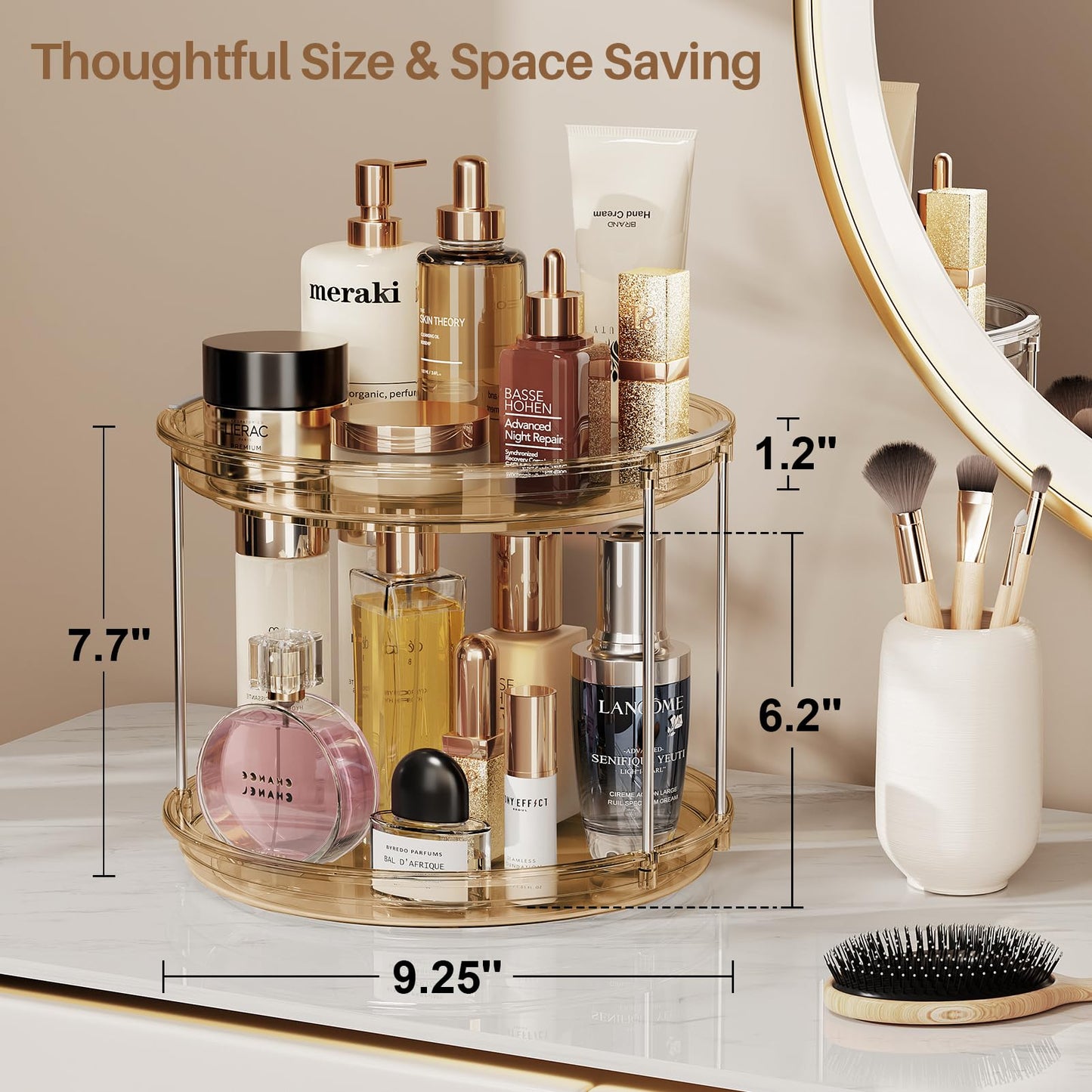 LAMU 2 Tier Lazy Susan Turntable Organizer 9.25'' Rotating Spice Rack Organization for Cabinet, Kitchen, Pantry, Countertop, Bathroom, Vanity, Medicine Cabinet Organizer, Amber