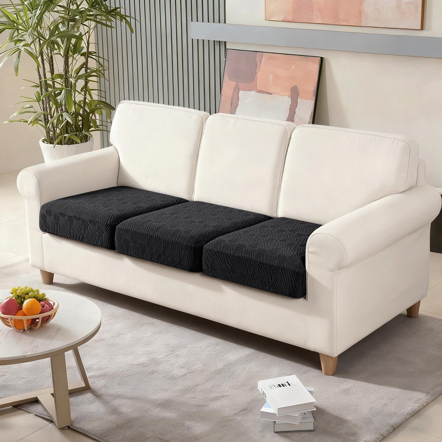 VANSOFY Couch Cushion Covers for Sectional Sofa, Stretch Jacquard Couch Seat Cushion Covers, Individual Washable Furniture Protector Sofa Slipcovers for Pet (3Pc Seater or Back Cover, Black)