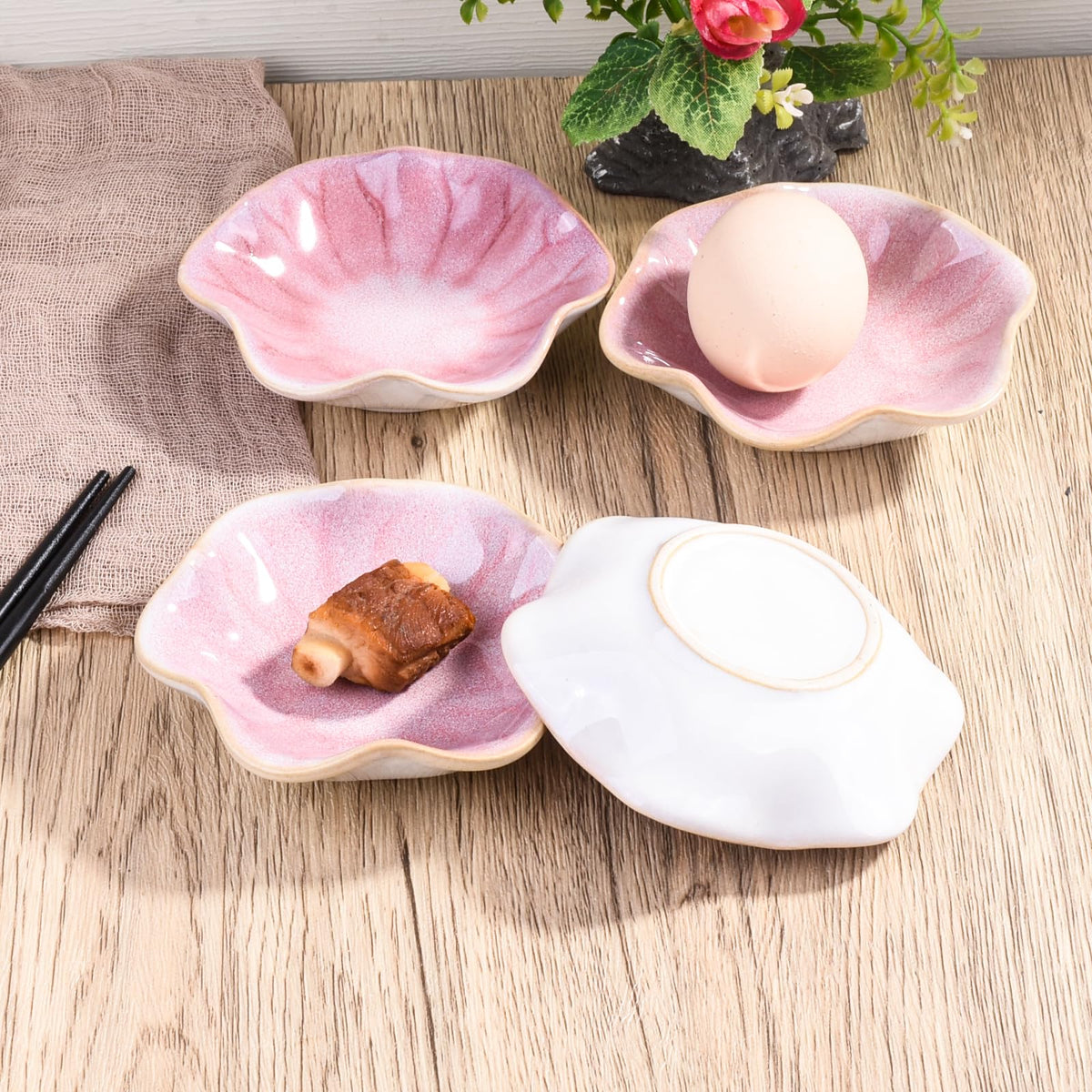 Whitenesser Pink Ceramic Dipping Bowls Set of 6, 4.25-Inch Small Sauce Dishes, Nordic Style Pastel Pink Prep Bowls for Condiments, Sushi, and Soy Sauce, Modern Decorative Mini Ramekins for Kitchen
