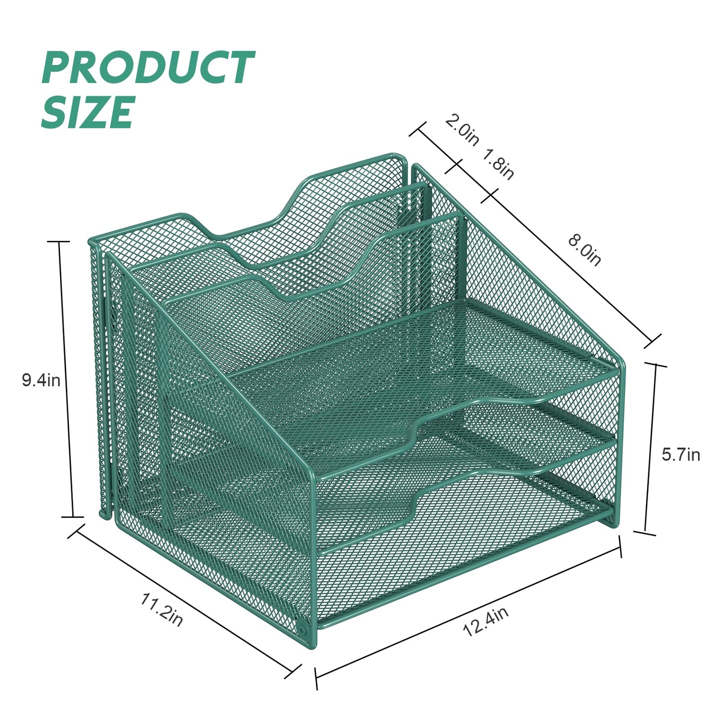 Samstar Green Desk File Organizer, Mesh Letter File Folder Holder with 3 Paper Trays and 2 Vertical Upright Section, for Office Supplies, Desk Accessories & Workspace, Green