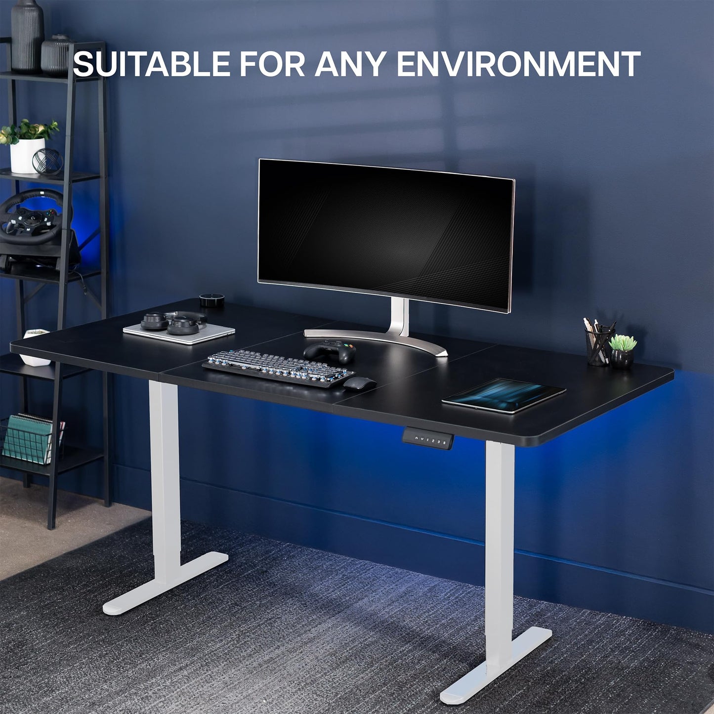 VIVO Electric 71 x 36 inch Standing Desk, Dual Motor Memory Controller Height Adjustment, E2B Series, Black Top White Frame, DESK-KIT-E2W7B-36