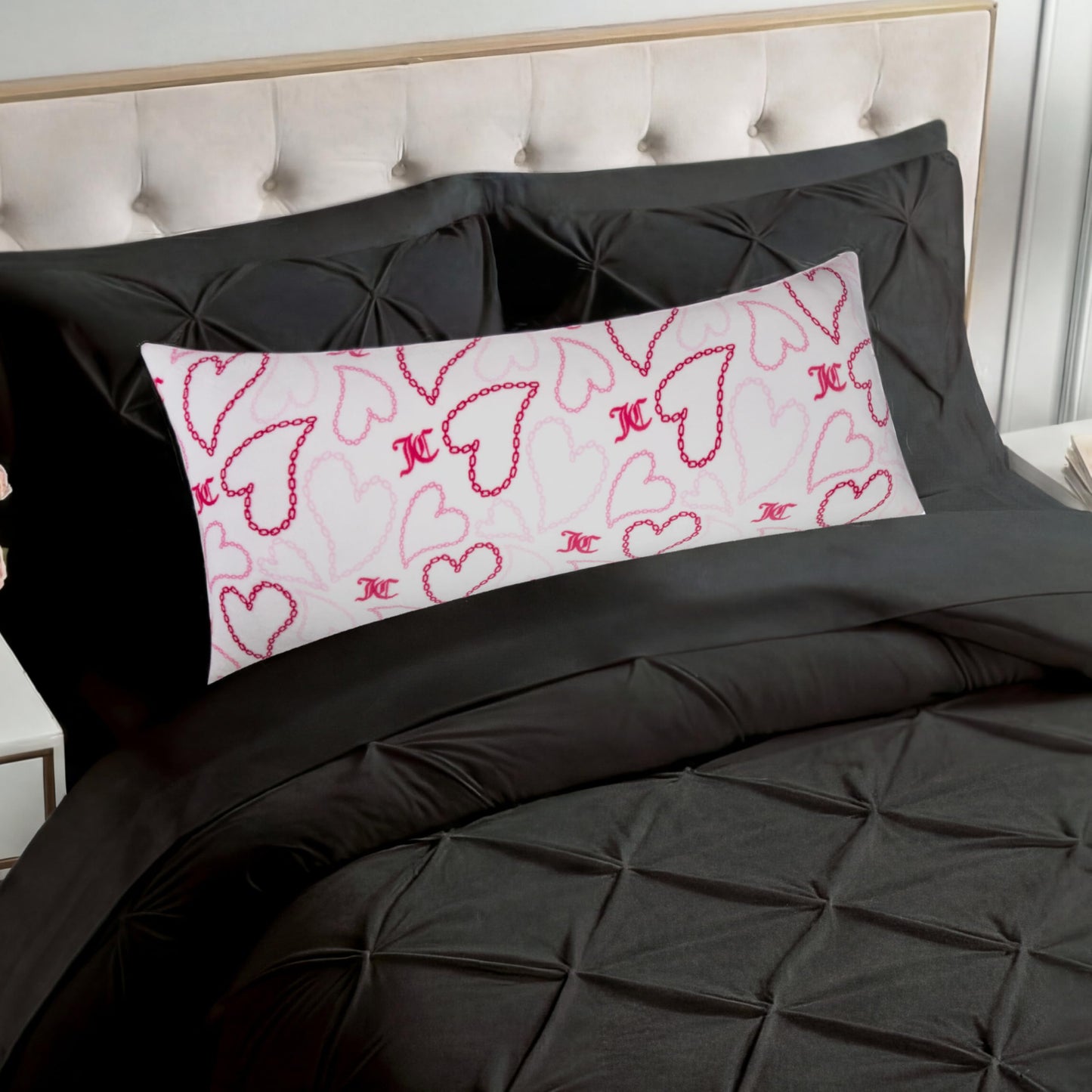 Juicy Couture 20" x 48" Plush Body Pillow, Chain Hearts Pink