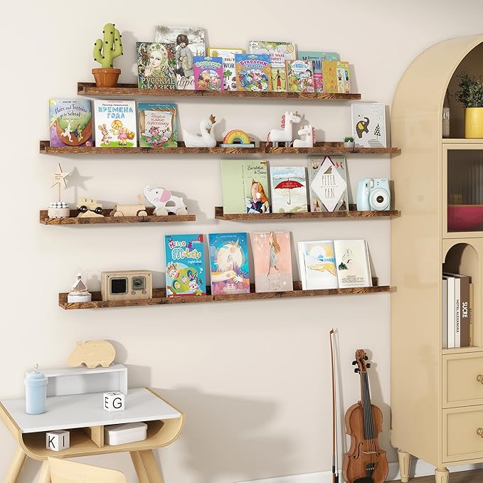 Fun Memories Picture Ledge Shelves Set of 2, 32 Inch Rustic Wall Mounted