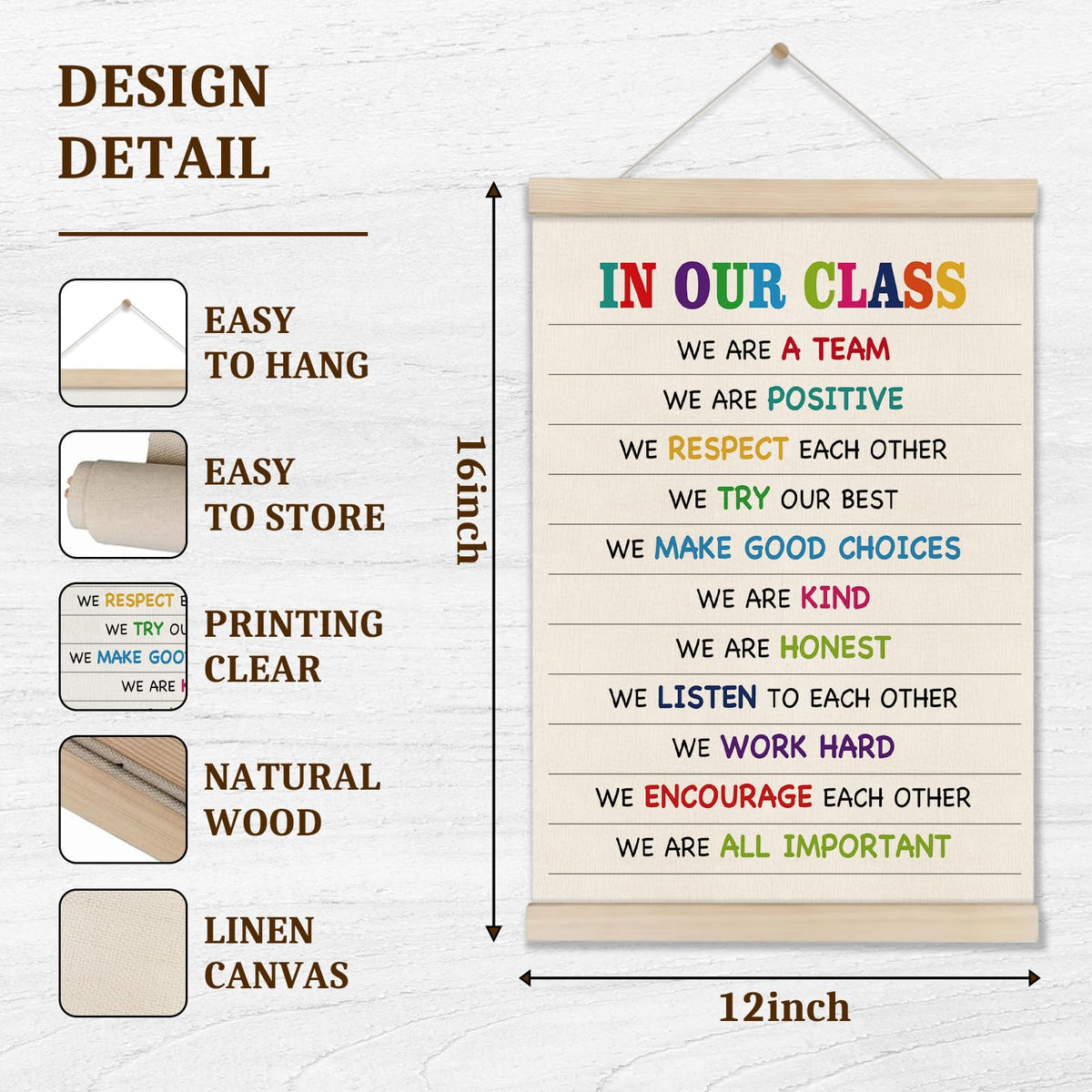 DOI-LANEE In Our Class Sign - Positive Affirmations Posters Hanger Frame, Motivational Inspirational Wall Decor for Classroom, Class Canvas Wall Art 16x12 Inch