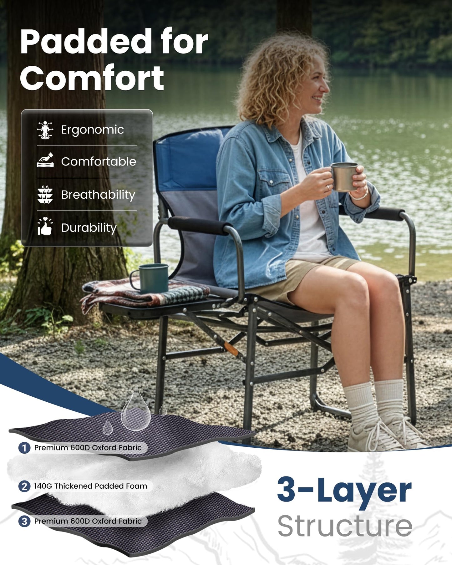 KingCamp Oversized Camping Directors Chair for Big and Tall, Heavy Duty 440lbs Folding Chairs with Side Table, Portable Padded Camp Chairs with Wide Seat & Anti-Sag Fabric for Outdoor Lawn Fishing RV