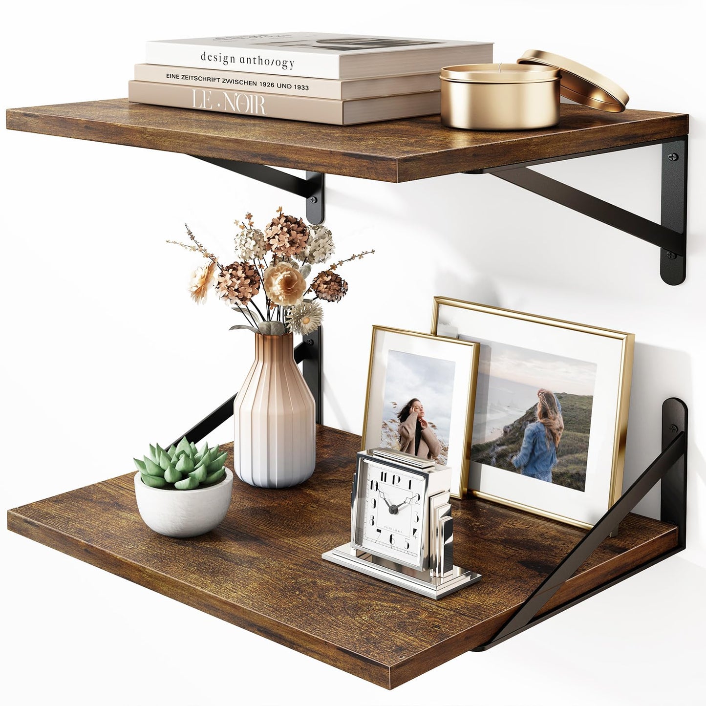 Fixwal Deep Floating Shelves for Wall, 15.7in X 11.8in X 0.6in Wide Brown Shelves for Bedroom, Large Wall Shelf for Living Room, Kitchen, Bathroom, Laundry Room and Decor Storage (Set of 2)
