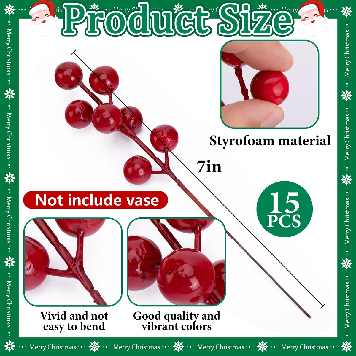 Watayo 60 Pcs Christmas Artificial Pine Branches with Red Berry Stems, 10.5" Faux Evergreen Norfolk Pine Cypress Leaves Stems, Fake Foliage Pine Needles Picks for DIY Craft Garland Home Decor