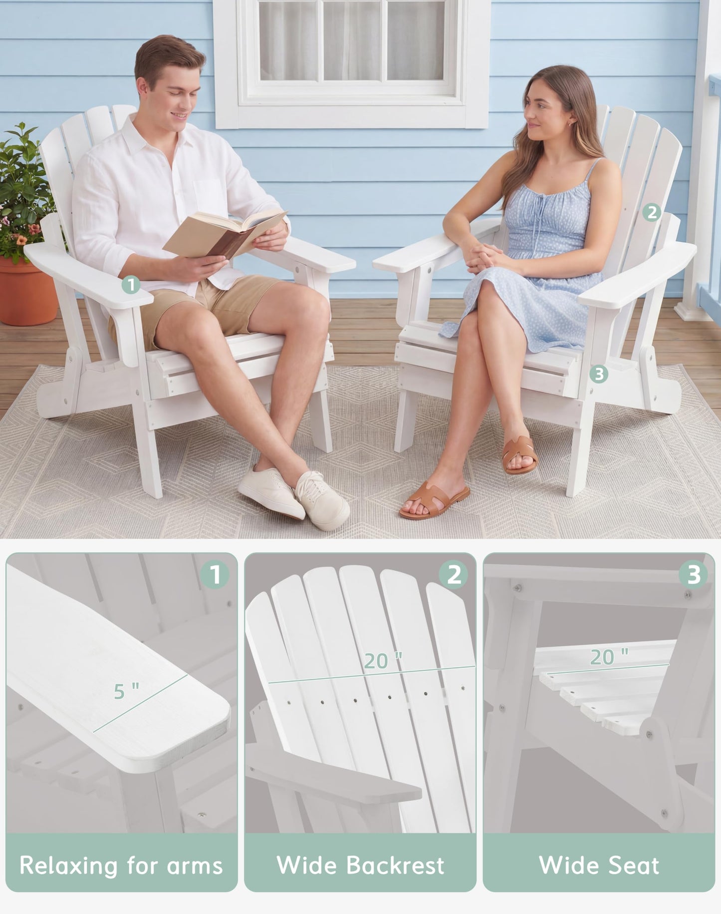 Wood-Natrl Oversized Wooden Folding Adirondack Chair with Pre-Assembled Backrest and Seat Board, Lounge Chair for Outdoor Patio Garden Lawn Backyard Firepit Deck Pool Beach