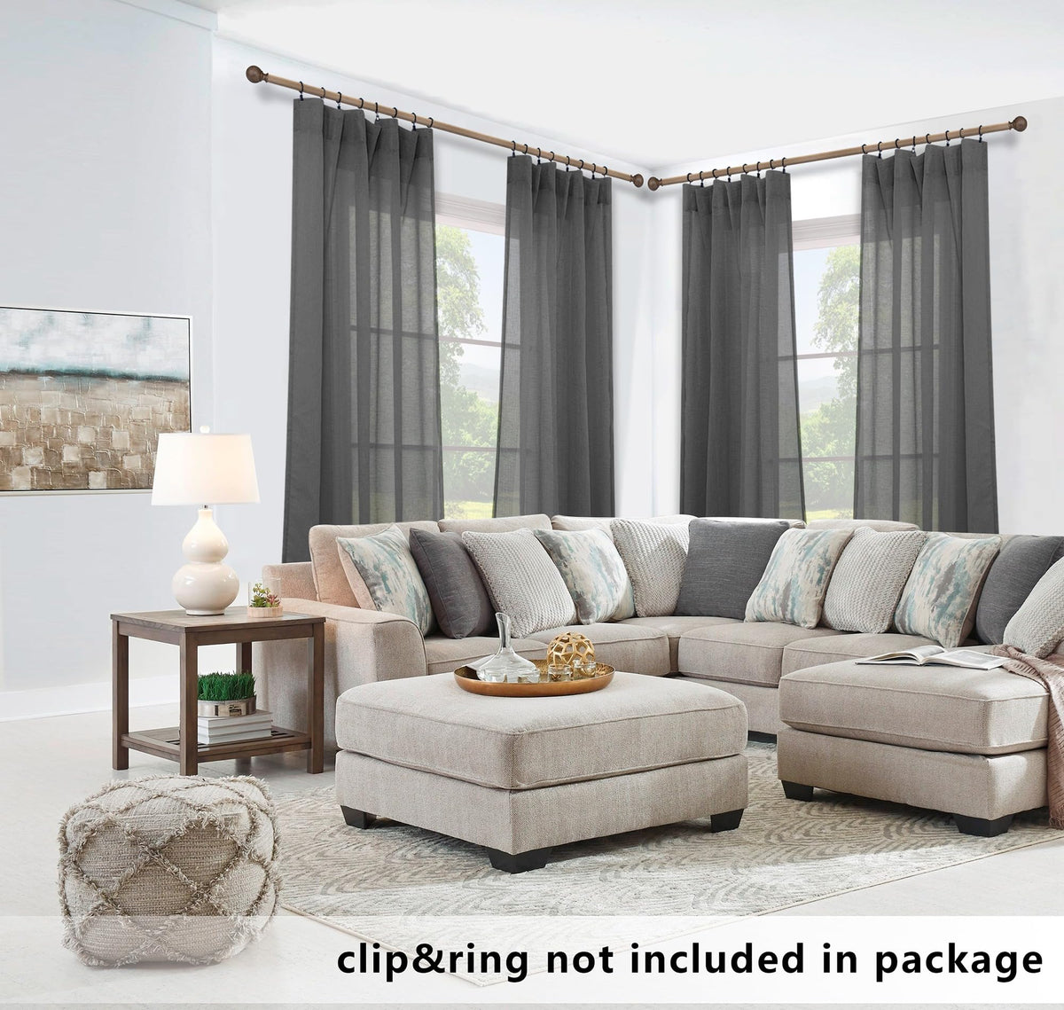 KOUFALL Dark Grey Curtains for Bedroom Living Room,Sheer Linen Look Gray Charcoal Curtains,96 Inches Long 2 Panel Set