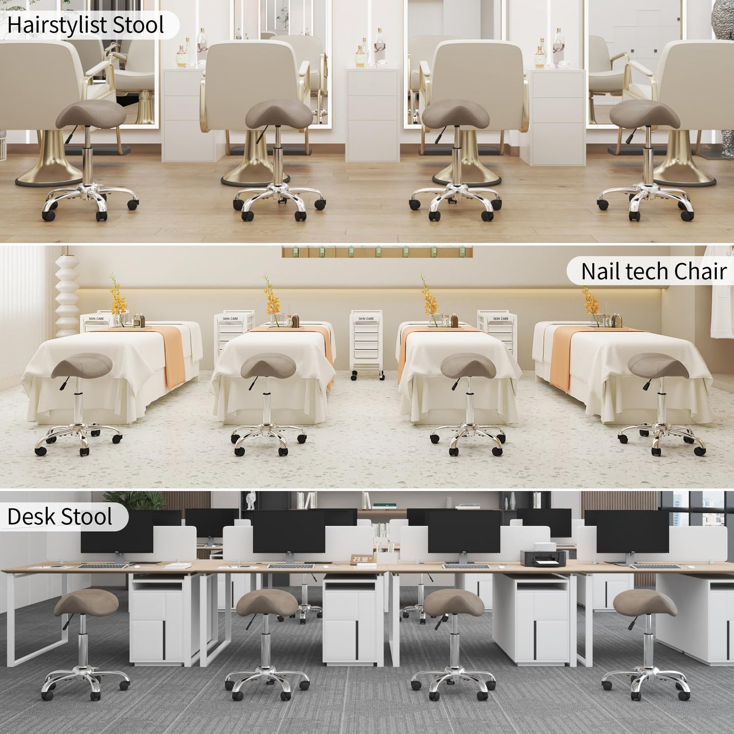 FIRAVOE Saddle Stool, Swivel Saddle Stool with Wheels, Adjustable Rolling Stool 18"-26", Faux Leather Rolling Stool for Salon, Massage, Clinic, Lab, Office (Light Grey, 1PCS (18"-26"))