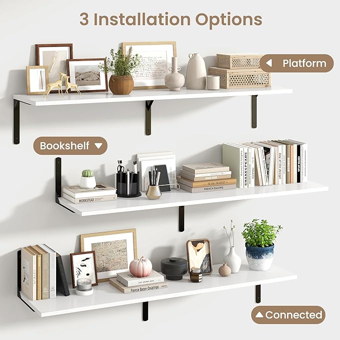 Fun Memories Floating Shelves for Wall, 12 Inch Deep Floating Shelves Set of 2