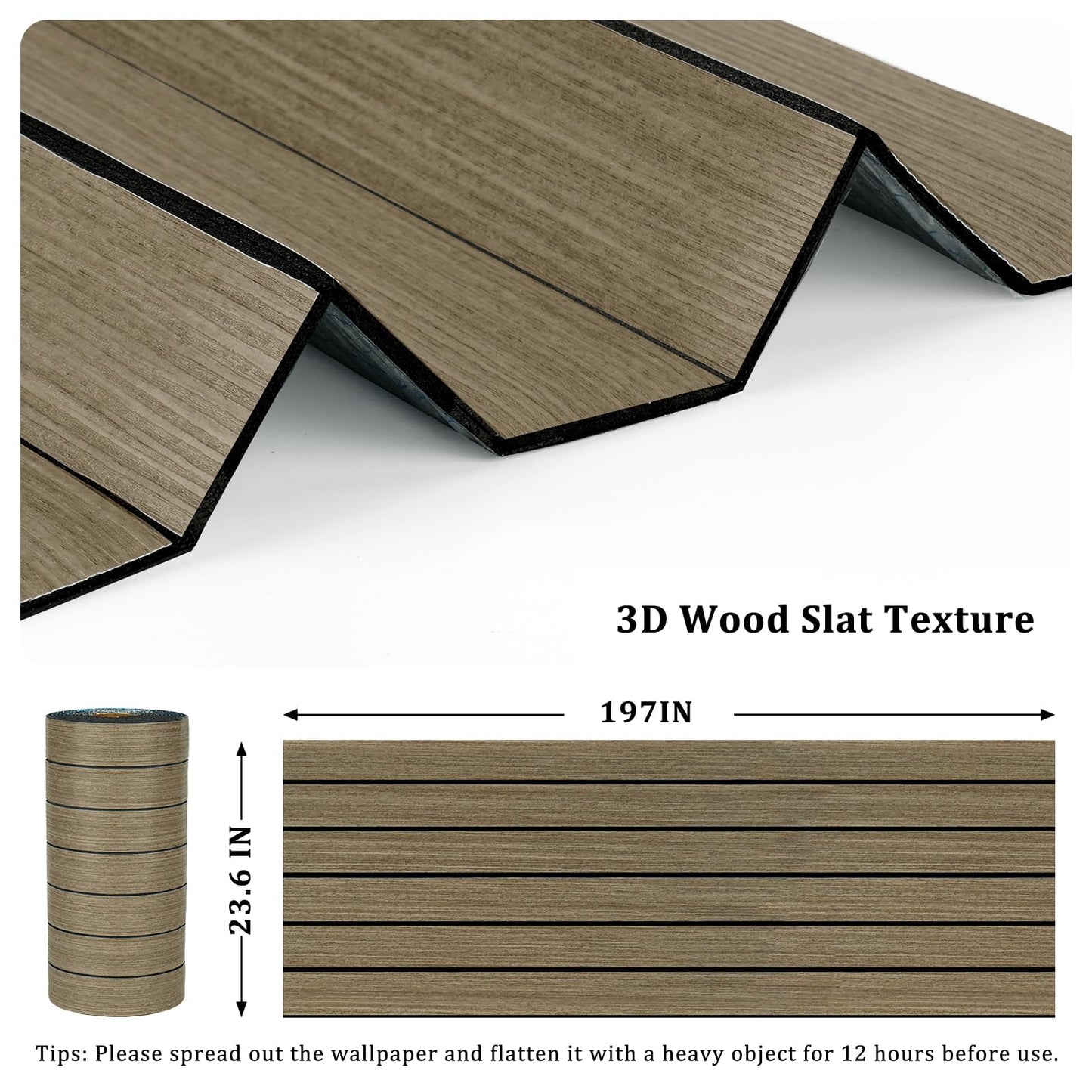 STICKEEP PVC Wood Slat Wall Panel 197"x23.6" Brown Acoustic Wall Panels Peel and Stick Self Adhesive 3D Wooden Slat Wallpaper Soundproof Foam Paneling for Bedroom Living Room Studio Ceilings