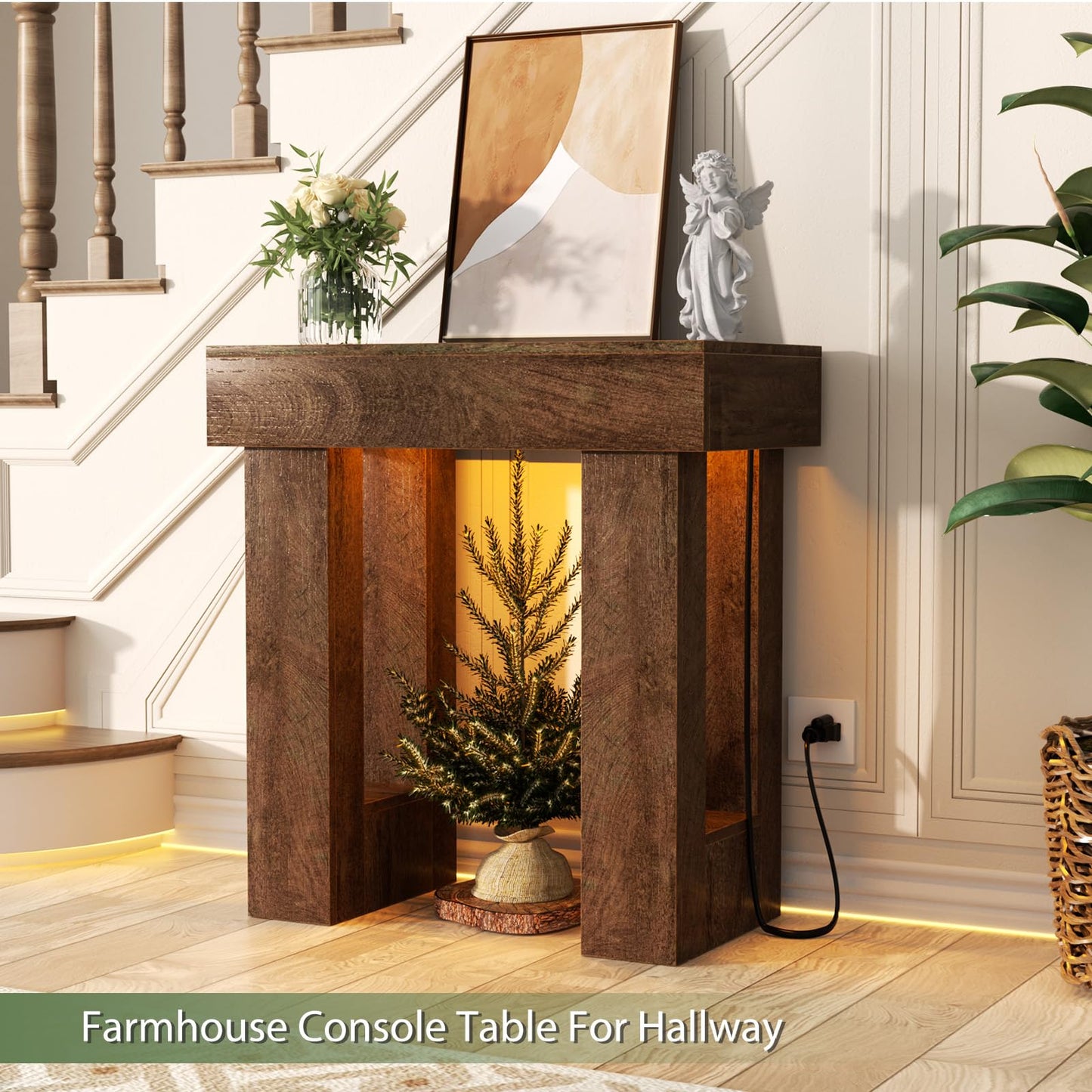 Unikito 32" Entryway Table with Socket and Sensor Light, Narrow Console Table with Storage Behind Couch, Farmhouse Entryway Table for Hallway, Behind the Couch, Living Room, Foyer