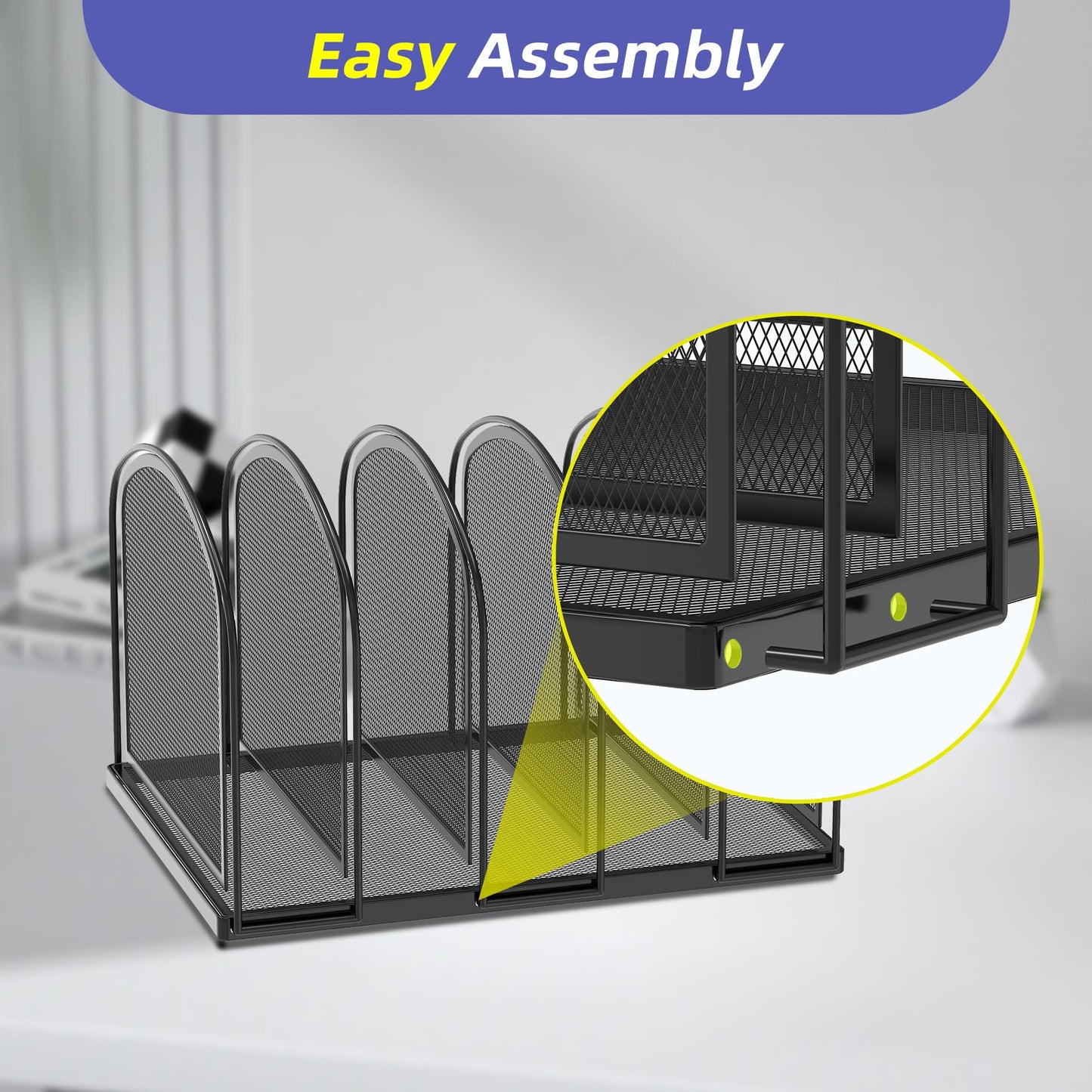 SUPEASY File Organizer for Desk, 5-Section Mesh Desk Organizer, Vertical File Holder Desktop Organizer File Sorter, File Folder Holder for Office Supplies, Black