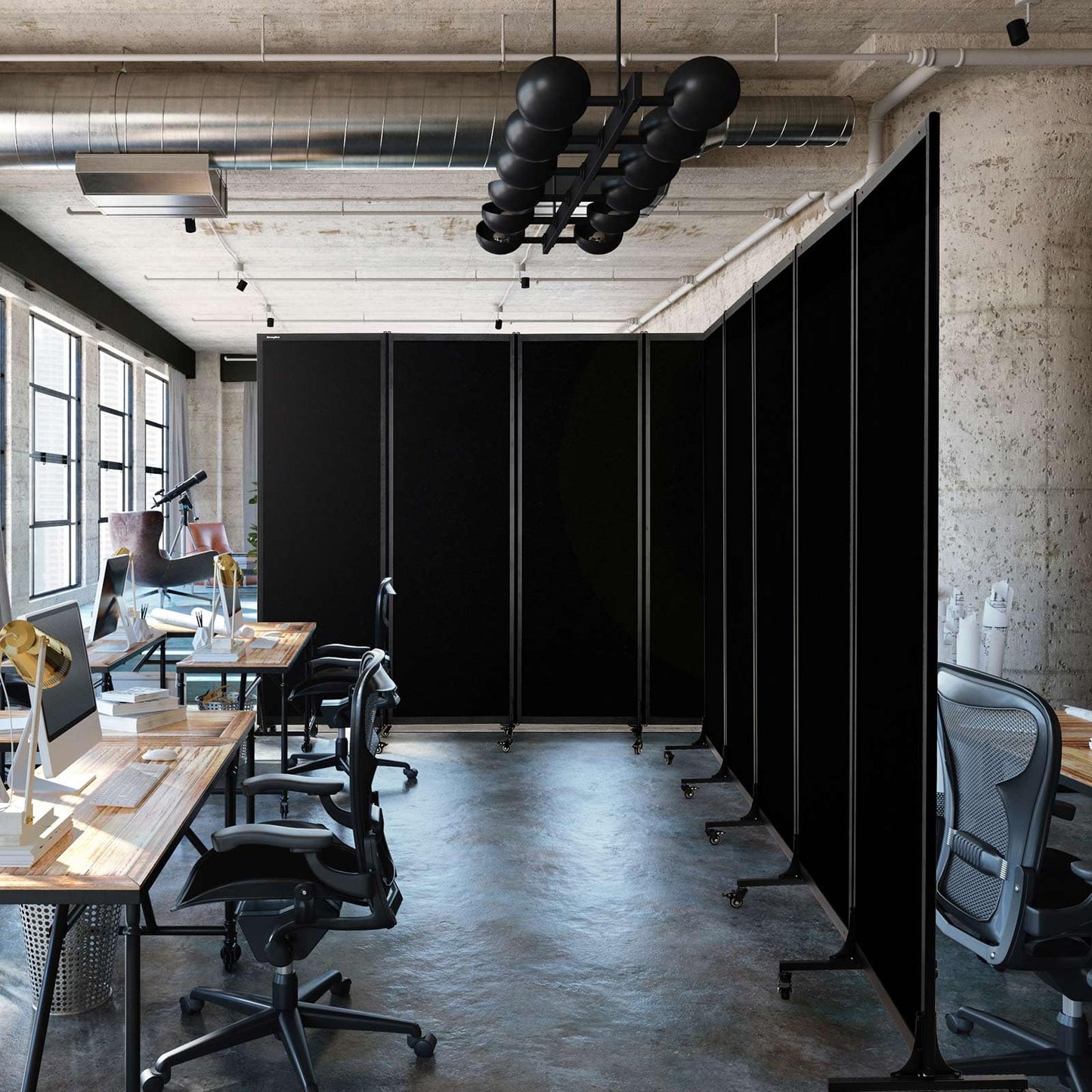 Upgrade Version Room Partition and Divider, Freestanding Rolling Dividers with Wheels,Office Privacy Screen Divider Wall,Classroom Felt Dividers,10'6"L* 6'7"H,5 Panel,Black