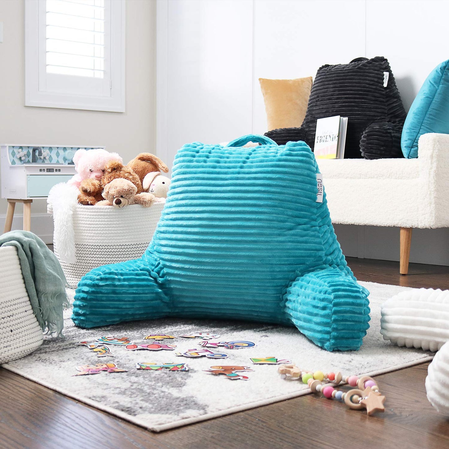 Hearth & Harbor Reading Pillow for Bed Adult – Back Pillow for Sitting in Bed, Standard Bed Pillows for Sitting Up in Bed, Foam Bed Chair Pillow, Teal Bed Rest Pillow