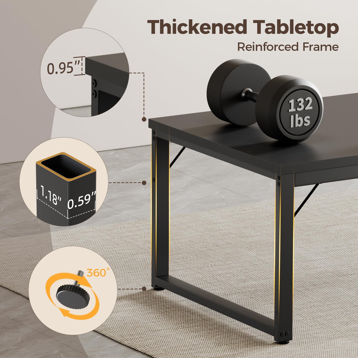 Mericonia 40 Inch Computer Desk, 1" Thick Modern Simple Study Writing Table, Heavy Duty Industrial Office Desk for Home Bedroom Workstation, Black