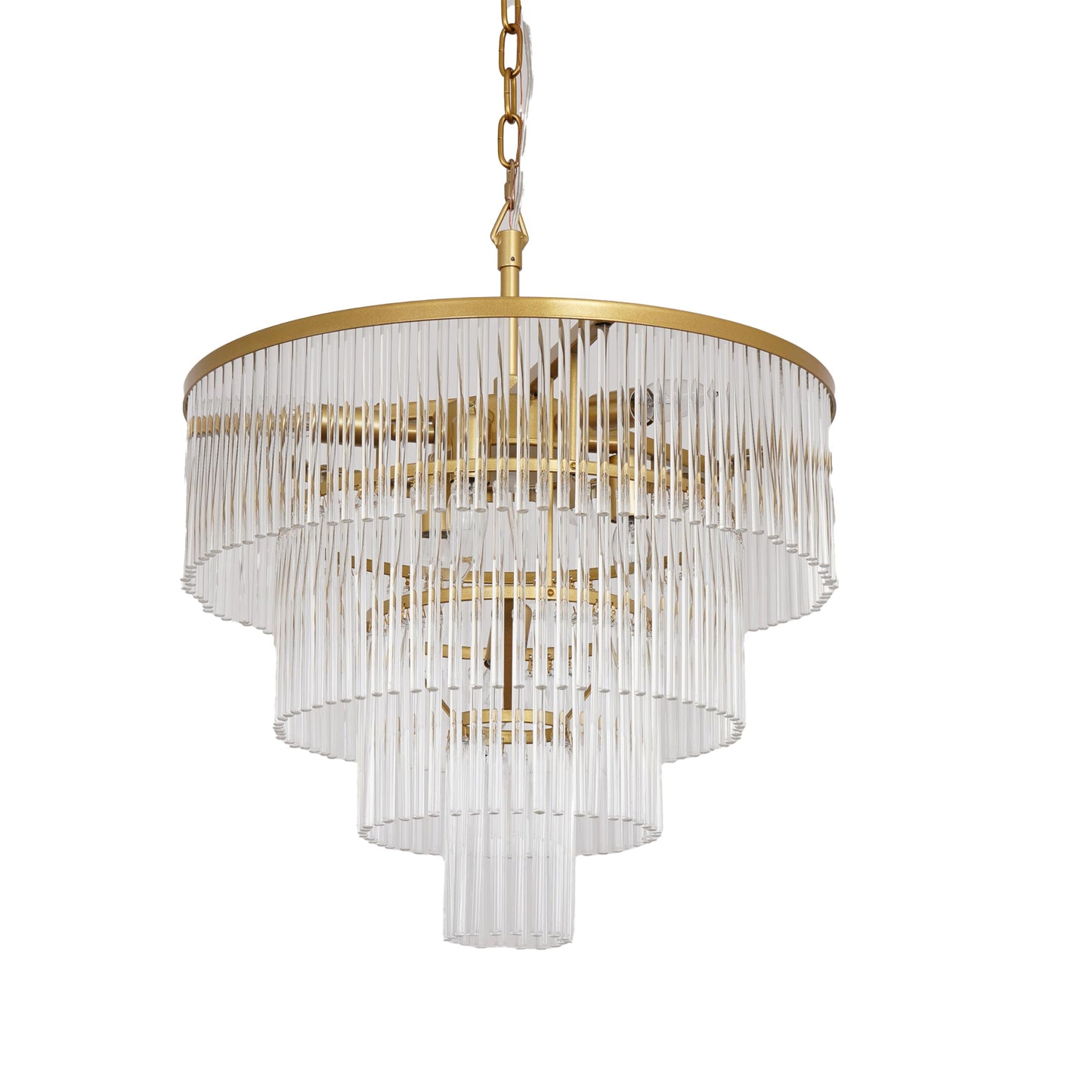 CHGUOSZ Modern Multi-Tier Crystal Chandelier 4-Tier Round Gold Finish Ceiling Light -Cylindrical Glass Rods -Dining Room Living Room Bedroom Entryway -Luxury Lighting Fixture 20''