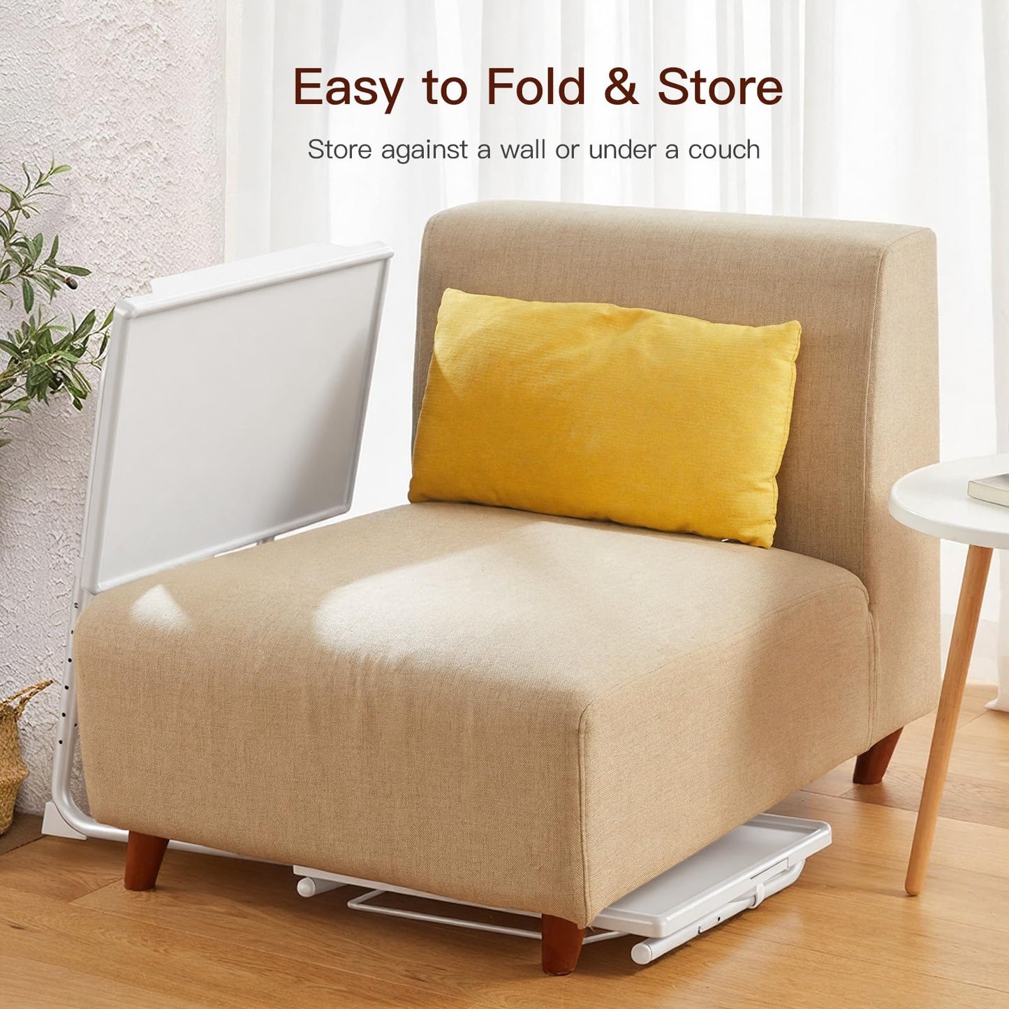 HUANUO Adjustable TV Tray Table - TV Dinner Tray on Bed & Sofa, Comfortable Folding Table with 6 Height & 3 Tilt Angle Adjustments (White)