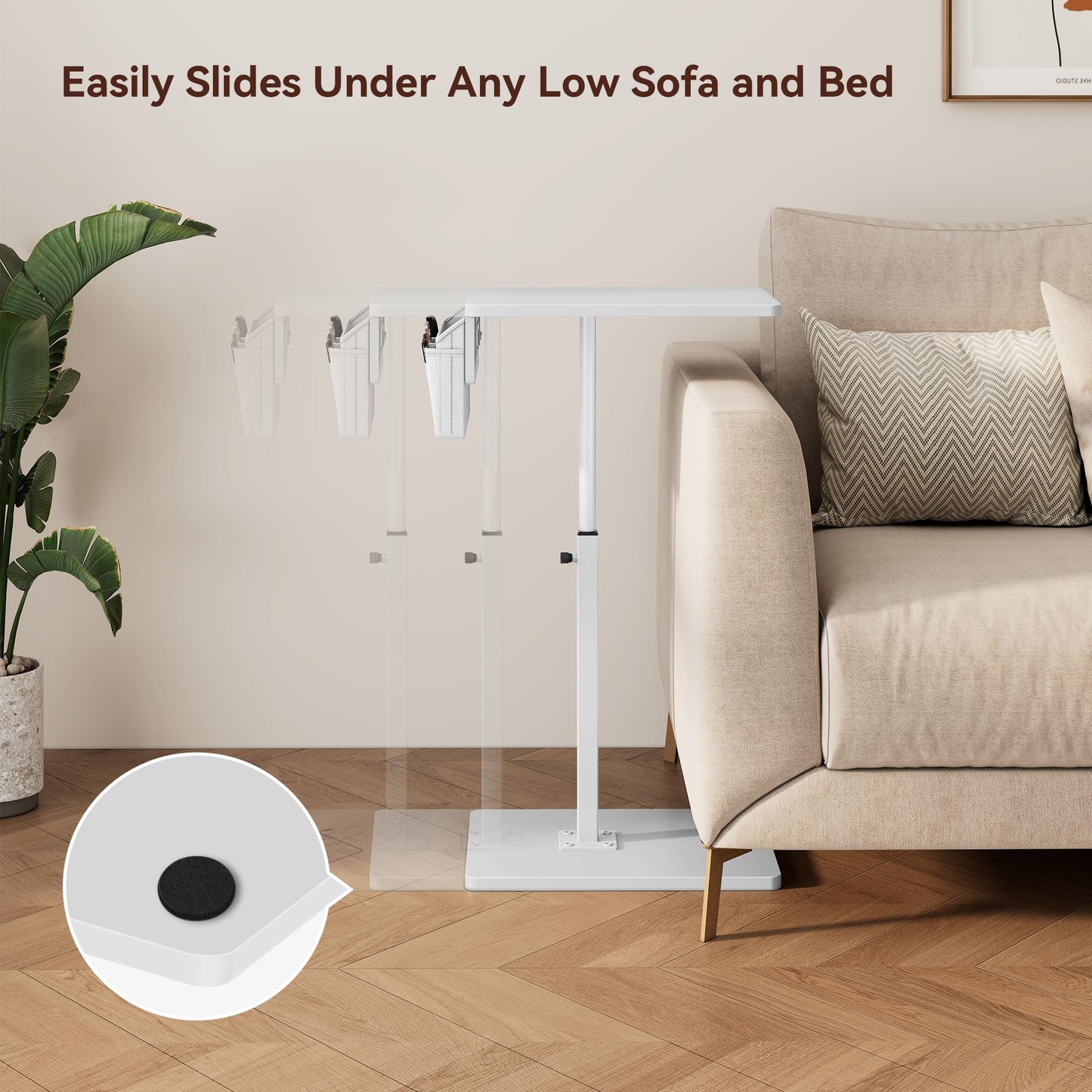 Vagusicc Sofa Armrest Tray Table for Couch, 360° Swivel Height Adjustable TV Tray Table for Small Spaces, Snack Side Table for Couch, Bed, Chair, C Shaped End Side Table for Eating, Reading, Laptop