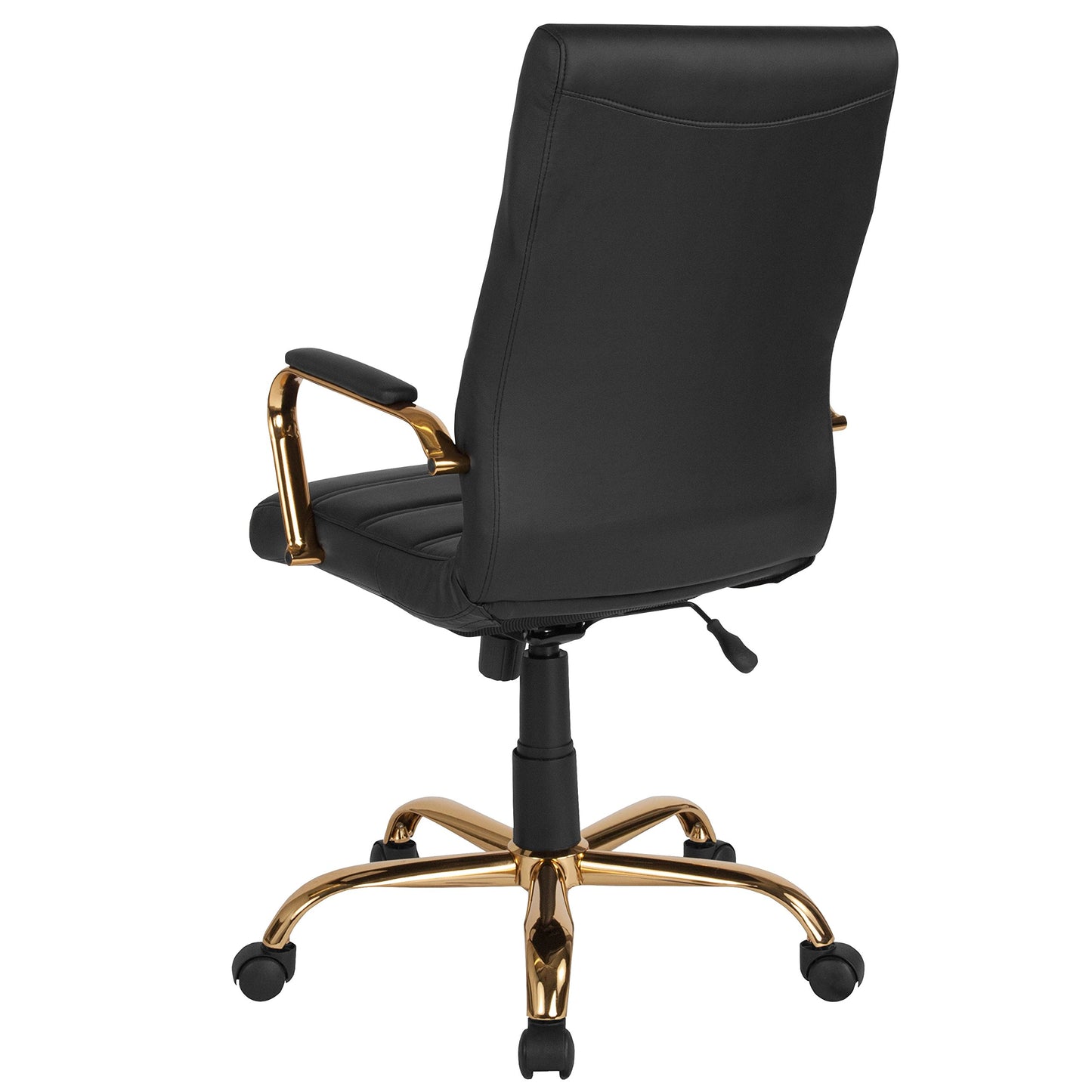 Flash Furniture Whitney High-Back Swivel LeatherSoft Desk Chair with Padded Seat and Armrests, Adjustable Height Padded Office Chair, Black/Gold