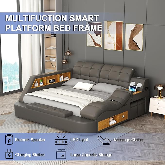 King Size Smart Multifunctional Bed Frame, Platform Bed
