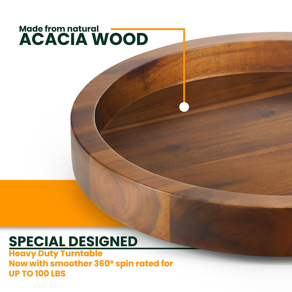 TIDITA 13" Acacia Wood Lazy Susan Organizer for Cabinet - Round Lazy Susans Turntable for Countertop - Wooden Kitchen Rotating Storage Food Bin Container for Centerpiece Table, Spices, Pantry