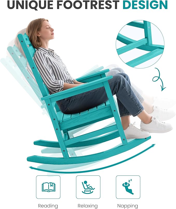 SERWALL Outdoor Rocking Chair Set of 4, Oversized HDPE Patio Rocking Chair
