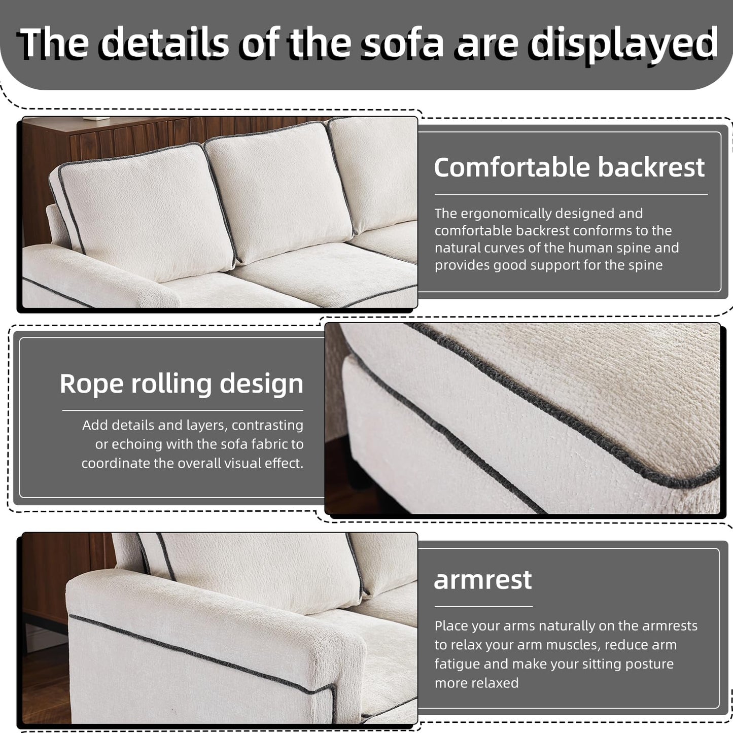 Cloud Couch - Luxurious White Chenille Fabric 102.36Inch U-Shaped Sectional Sofa for Living Room, Small Spaces, and Modern Homes - High-Density Sponge, 1000 lbs Weight Capacity (White)