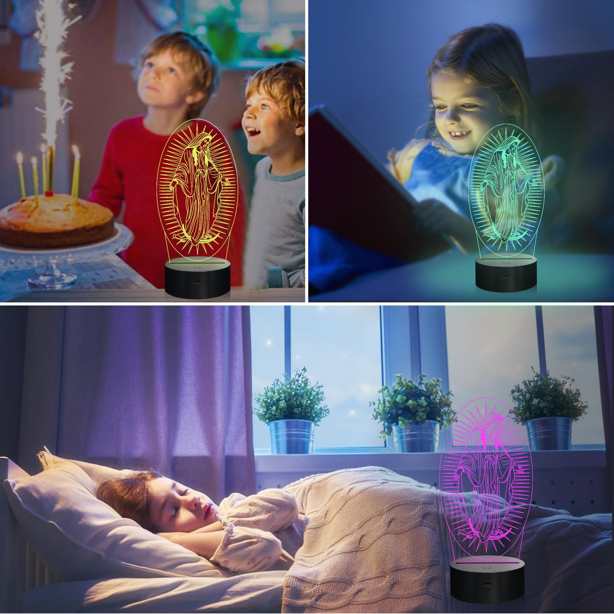 Attivolife Virgin Mary Gifts, 3D Our Lady Night Light Illusion Hologram Lamp 16 Color Changing with Remote Control, LED Best Birthday Christian Mothers Day Gifts for Religious Women Mom