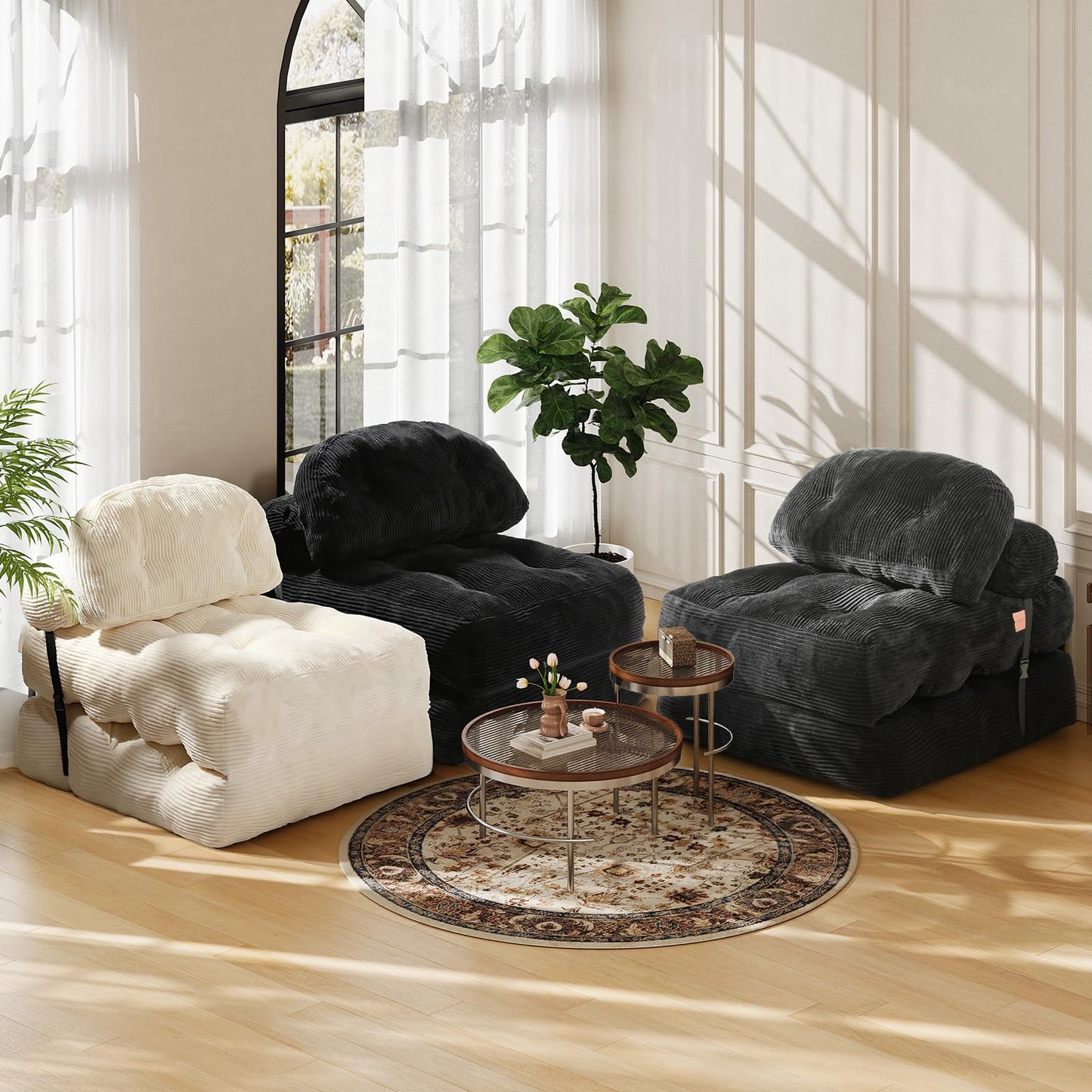 Vellorise Folding Sofa Bed, Convertible Chair Bed with Back Support and Pillow Futon,Foldable Boneless Chair for Living Room/Guest Use/Home Office, Foldable Couch for Adults, Beige