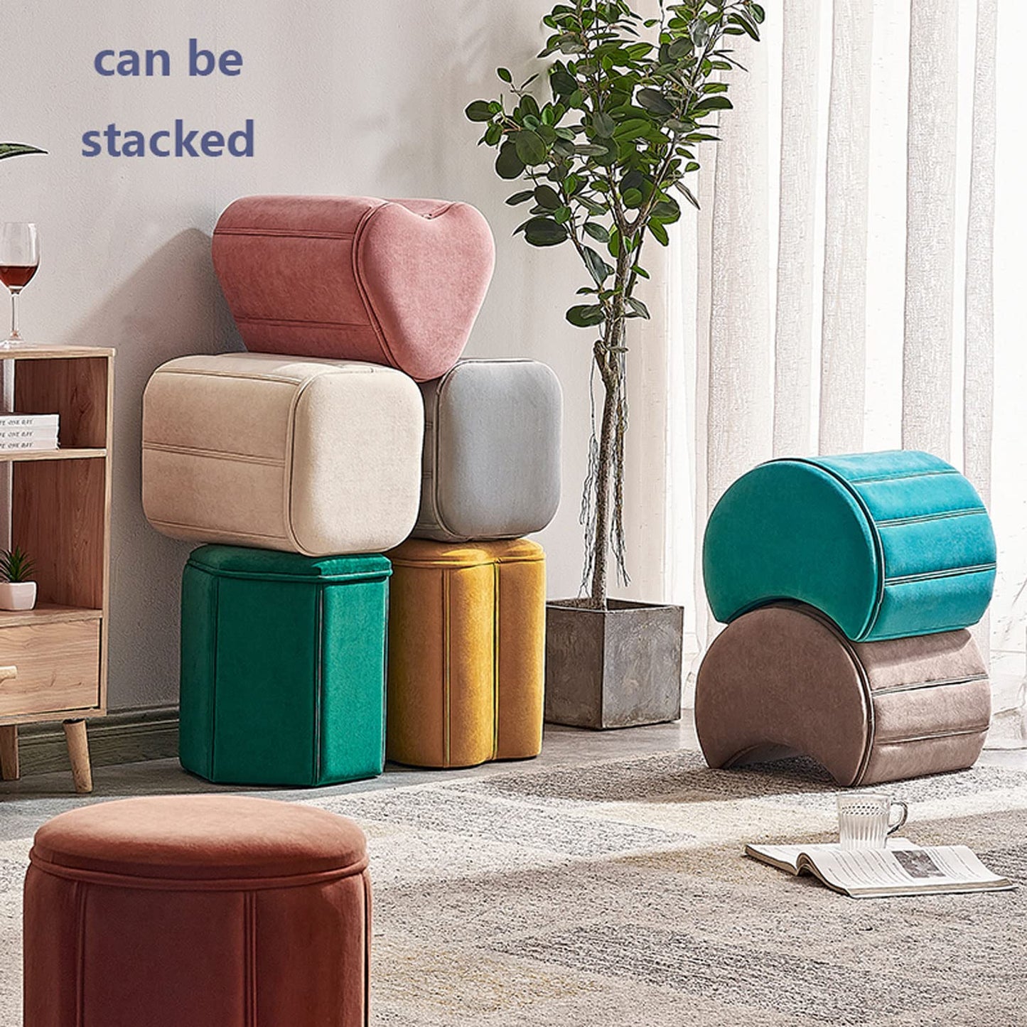 The upholstered foot stool Small Stool Soft Sofa Stool Shoe Stool At The Door Living Room Ottoman Rest Foot Stool Makeup Stool Crescent Shape Side Table Seat(size:34 * 31 * 37CM,Color:yellow)