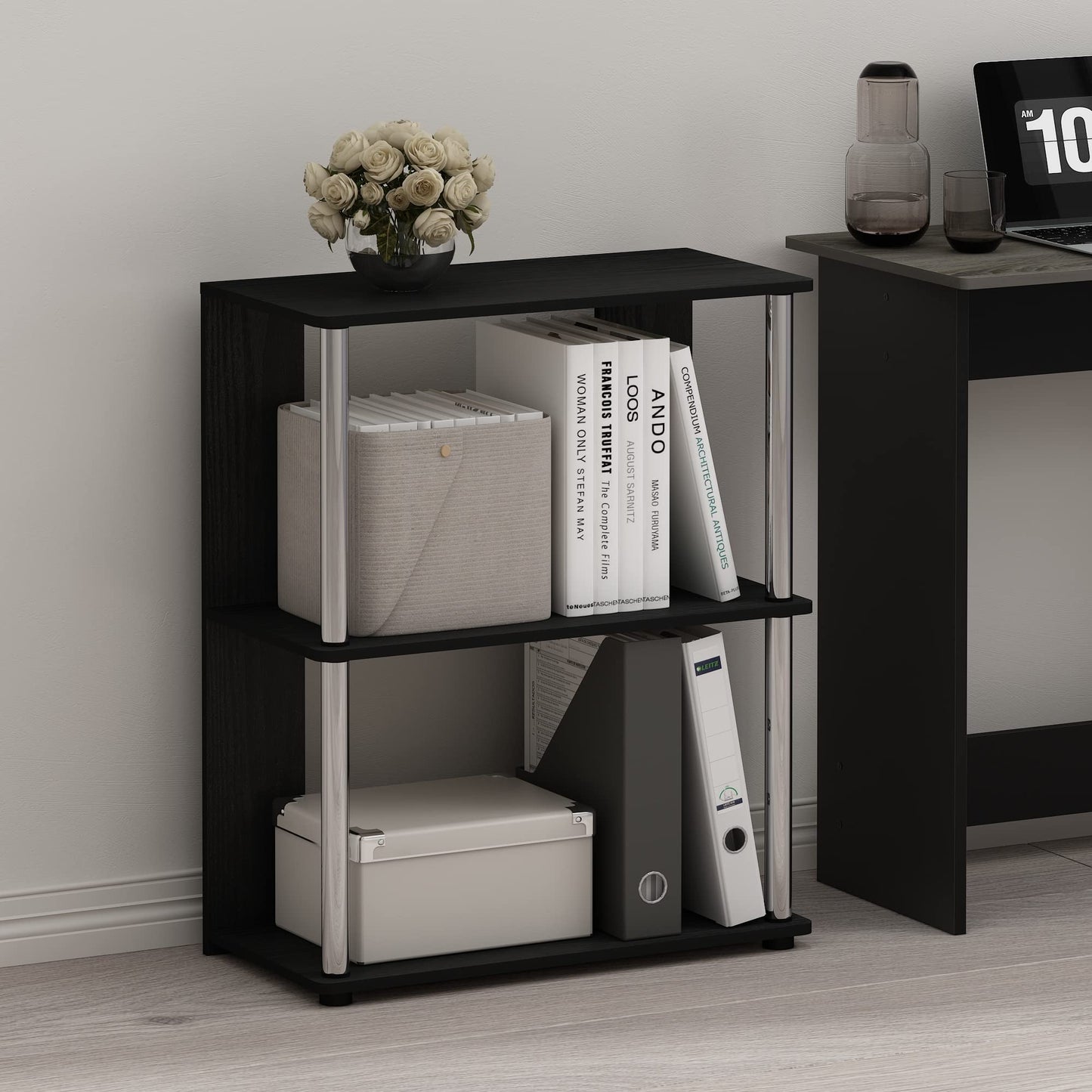 Furinno Jaya Simple Design 3-Tier Bookcase/Bookshelf/Display Rack with Stainless Steel Tubes, Americano