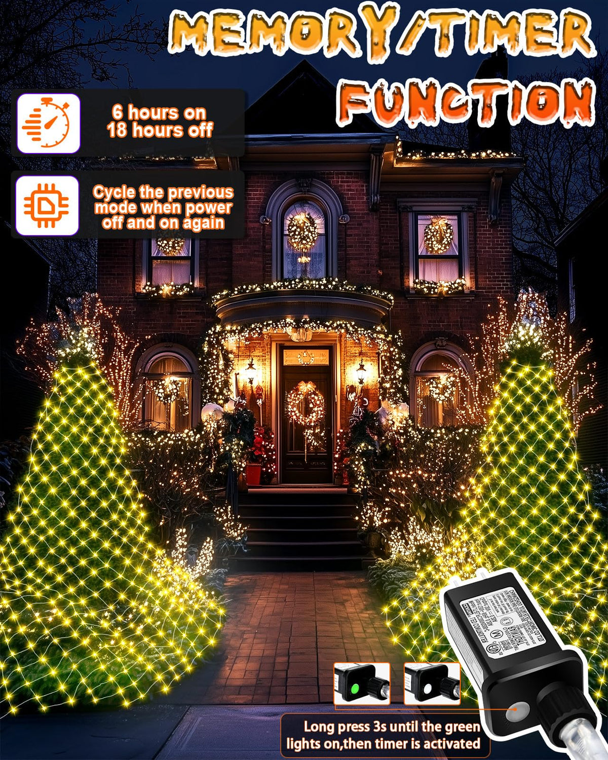 Halloween Net Lights 9.8ft x 6.6ft, 200 LED Outdoor Mesh Lights with 8 Modes, Waterproof Bush String Lights for Home Garden Yard Xmas Decorations Connecable, Timer (Warm White)