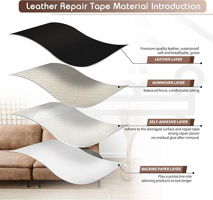 KING MOUNTAIN Leather Repair Patch, 16 x 60 Inches self Adhesive Leather Repair